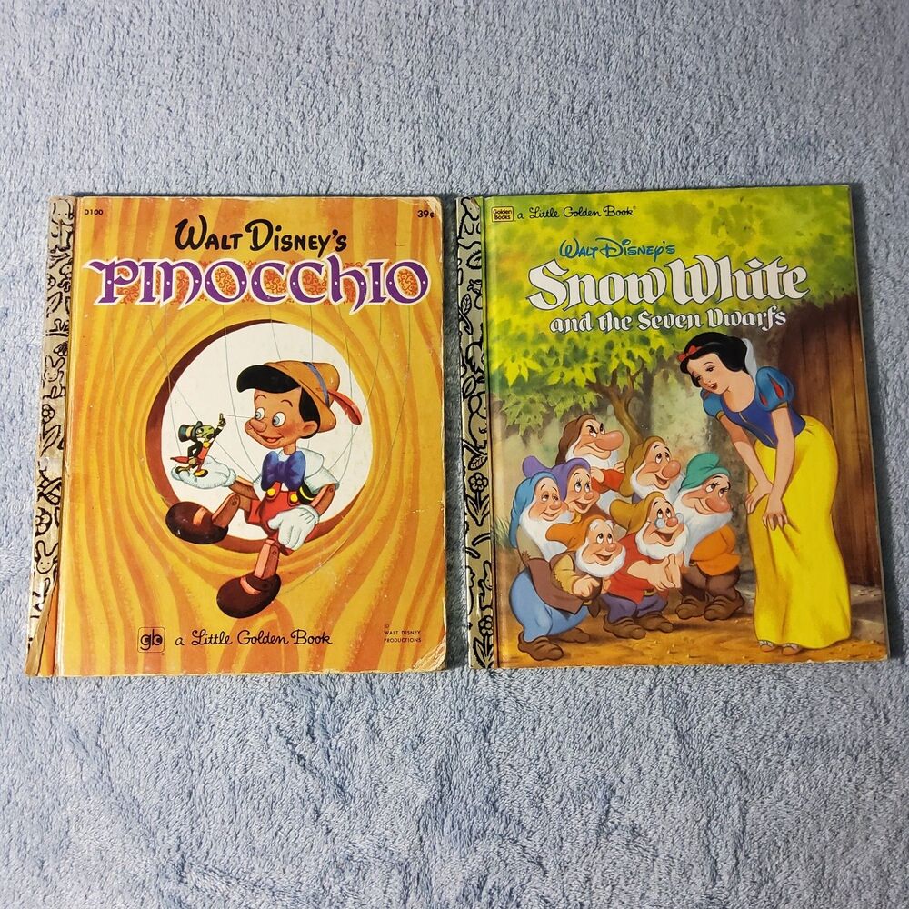 Vintage Walt Disney Little Golden Books Lot of 2 Pinocchio 1974 Snow White 1997